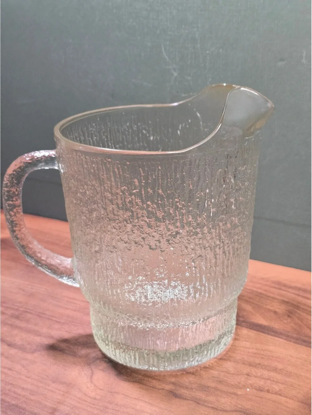 Vintage Indiana Glass Crystal Ice Pitcher Bark Textured Barware